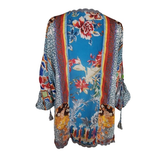 Johnny Was Silk Vintage Y2K Dragon Tunic Blouse Womens Medium Blue Multiprint - Picture 3 of 8
